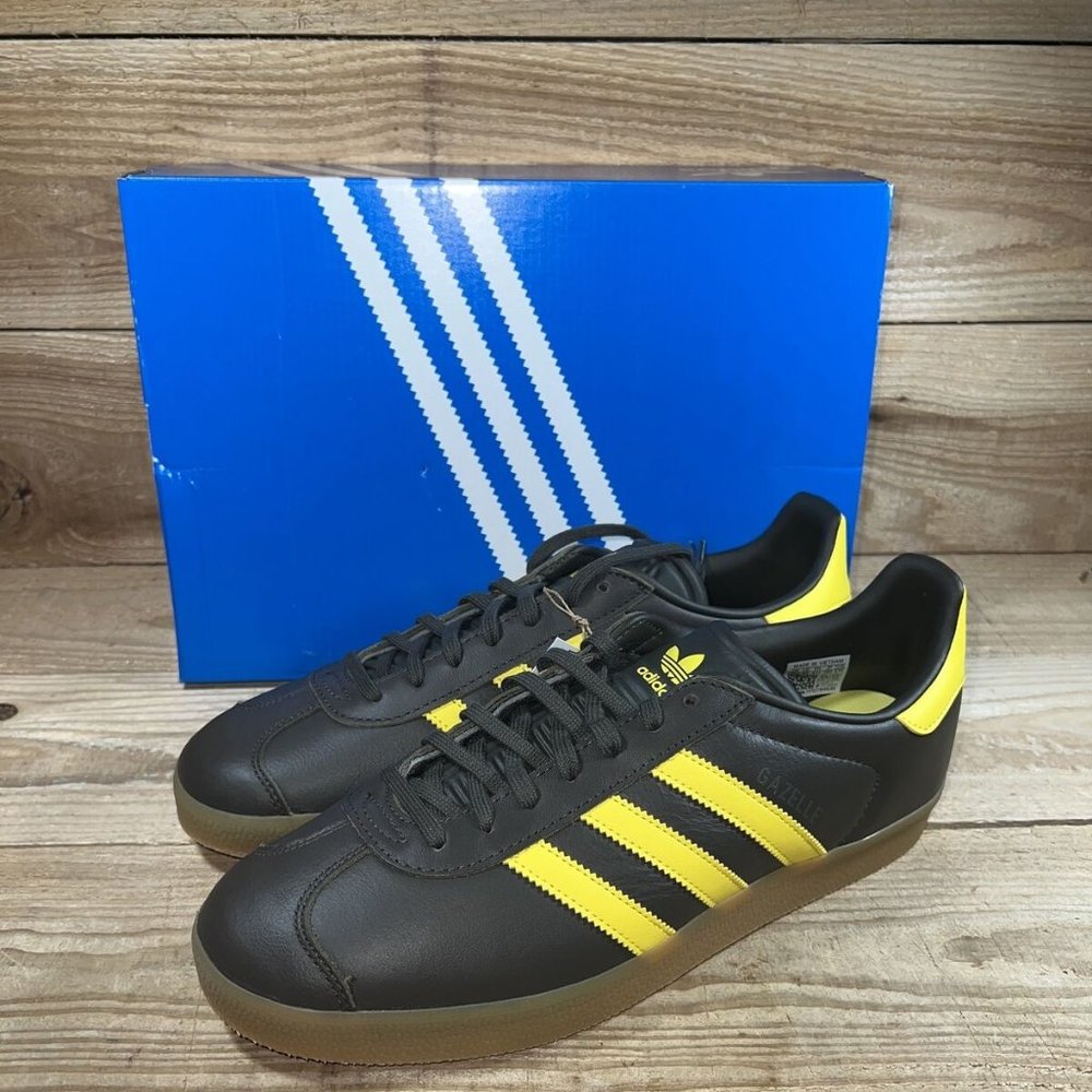 NEW: Adidas Men's Gazelle Shadow Olive Brown Yellow Sneaker: HQ9873